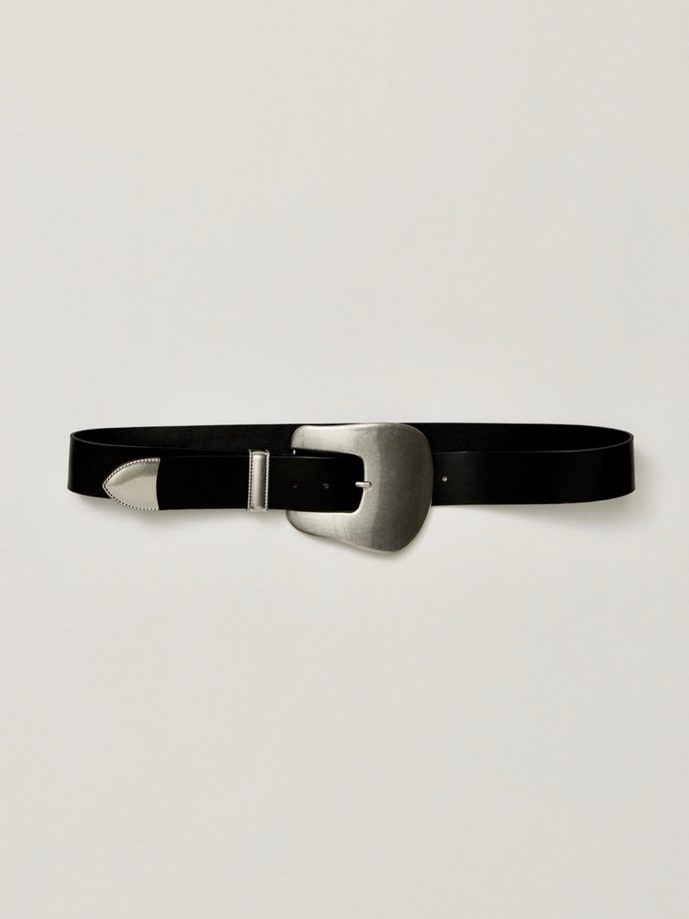 Free People Opalite Leather Belt - Black / Silver Huge Buckle -New NWT size XS/S